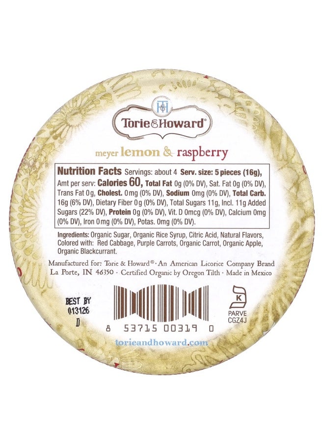 Torie & Howard Torie & Howard, Organic Hard Candy, Meyer Lemon & Raspberry, 2 oz (57 g)  - Image 2