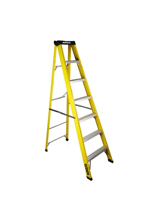 ARCO Step Ladder 6 Steps Fiber Ladder Anti Slip Steps Non-Slip Rubber Edge Guards 150 KG Loading Capacity EN131 Approved
