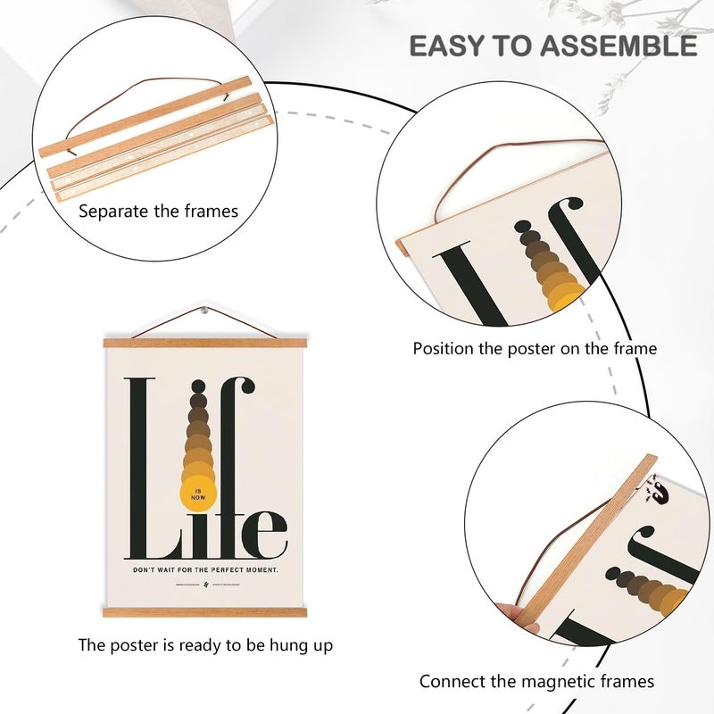 آرت ماج Artmag 4 Pack Magnetic Poster Hanger Frame 14x17 14x20 14x22 Flay Wood Wood Wood Magnet Poster Frame for Maps Canvas Forts Forts Poster Hangers (خشب الساج 14 "") - Image 2