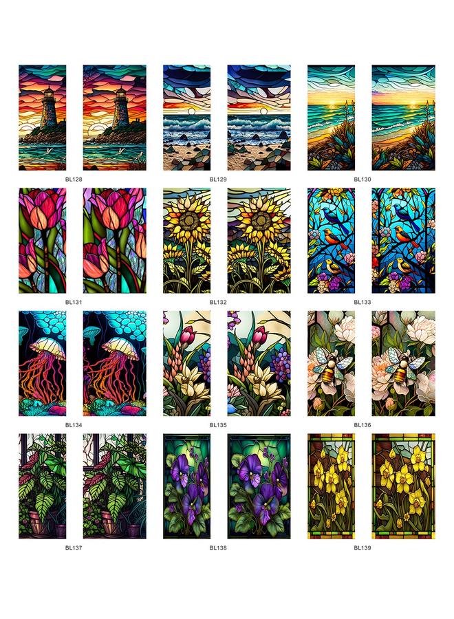 BL128-139 Flower And Bird Landscape Electrostatic Glass Sticker PVC Glue-free Window Sticker Home Decorative Window Decorative Glass Sticker - Image 2