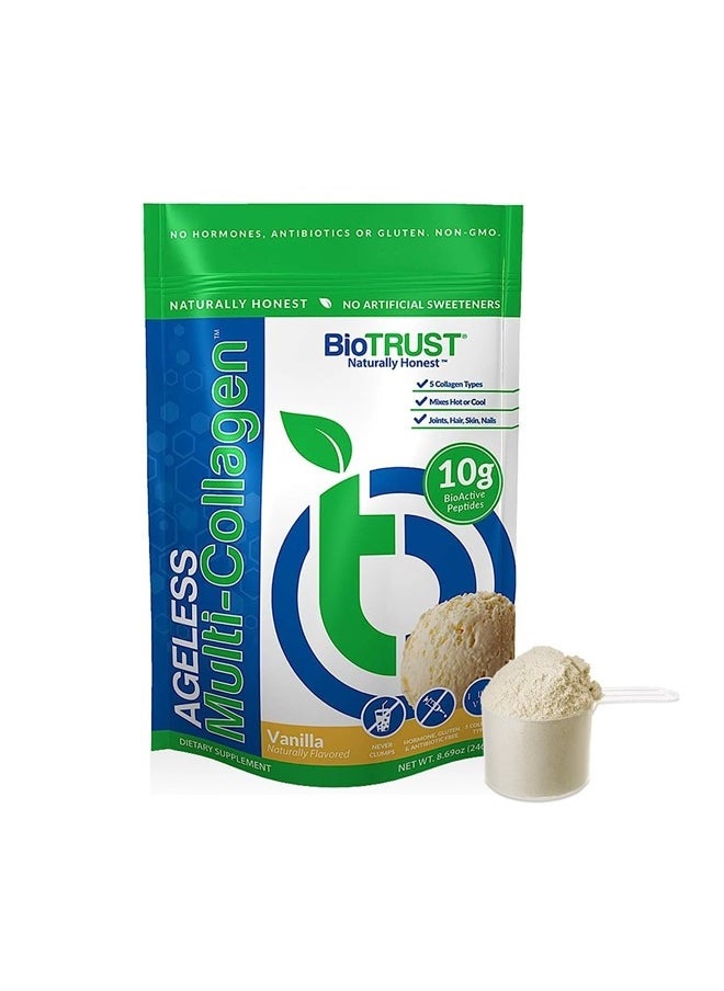 BioTrust Ageless Multi Collagen Peptides Powder – 5 Types (I, II, III, V, X) – Vanilla Collagen Powder for Women & Men – Hydrolyzed Protein – Grass Fed Beef, Fish, Chicken, Eggshell Membrane  - Image 1