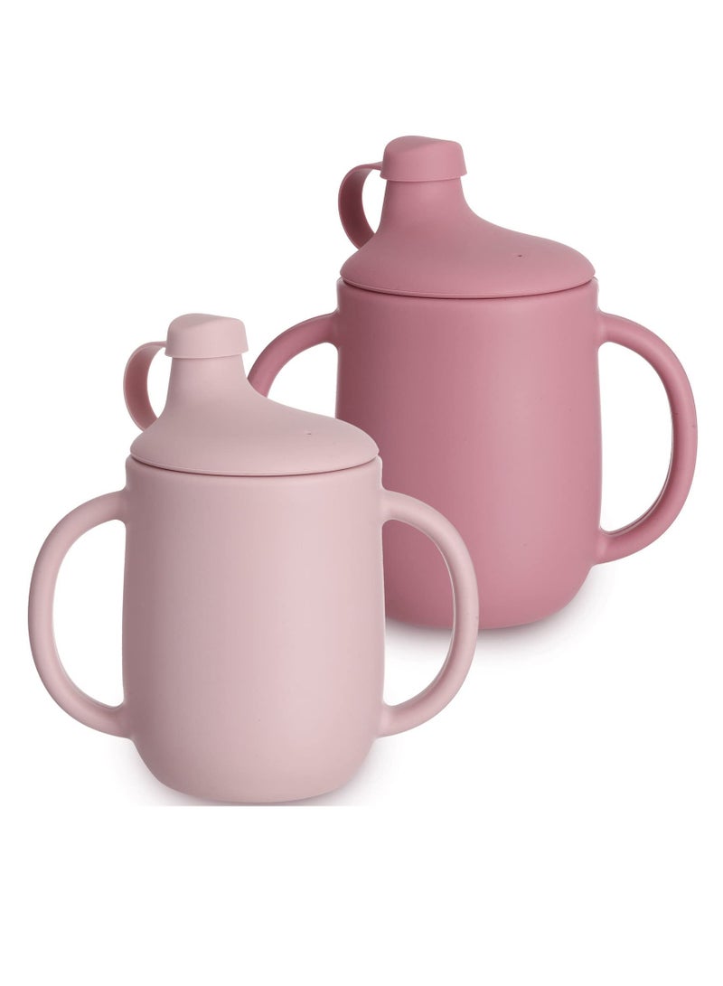 Silicone Sippy Cups for Babies, Soft Spill-Proof Training Cups with Double Handles and Spout Lid, Easy Grip for Toddlers 6 Months+, 5 oz (Rosy Pink) - Set of 2 - Image 1