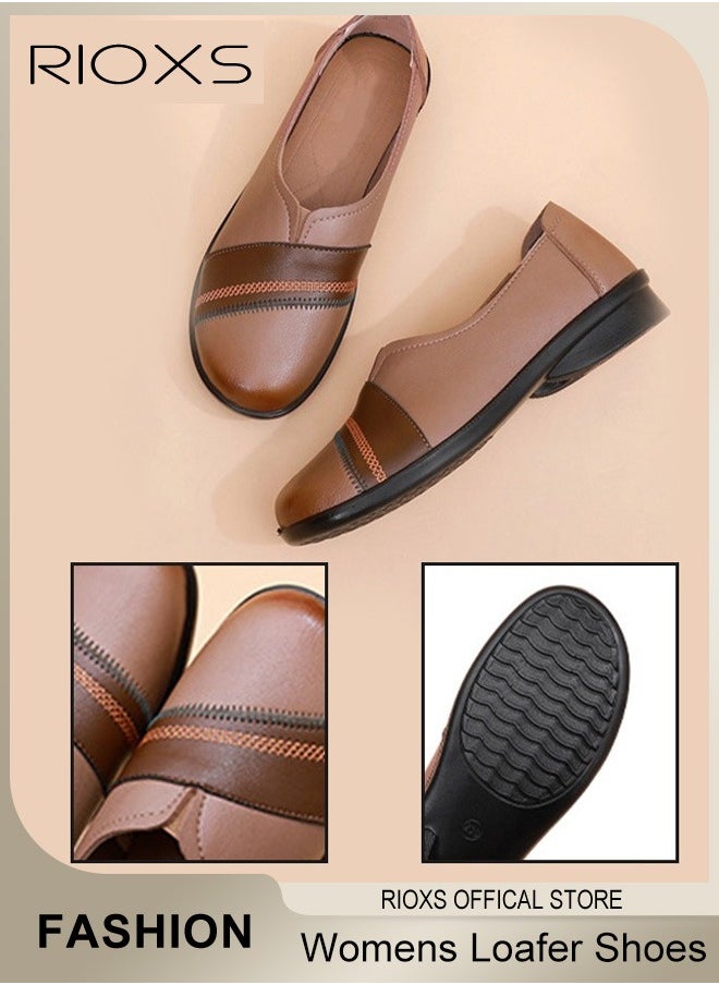 RIOXS - Womens Loafer Flats Shoes Supportive and Comfortable Slip-Ons Uniform Formal Shoes With Low Block Heel for Work Business and Casual - Image 1