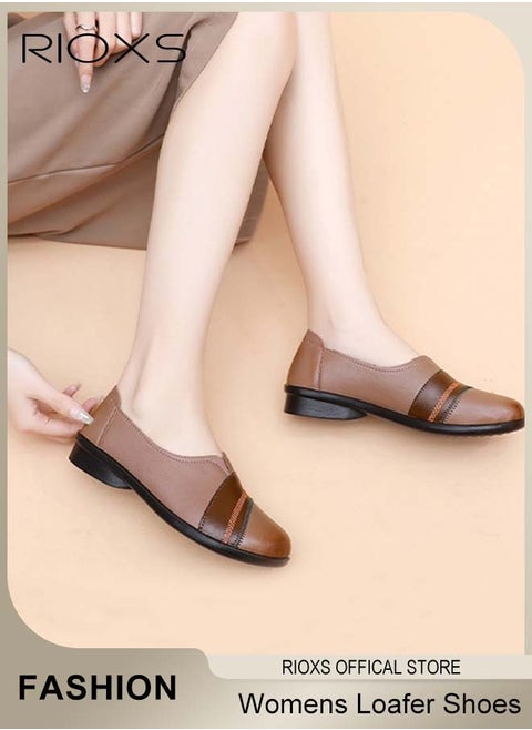 Womens Loafer Flats Shoes Supportive and Comfortable Slip-Ons Uniform Formal Shoes With Low Block Heel for Work Business and Casual
