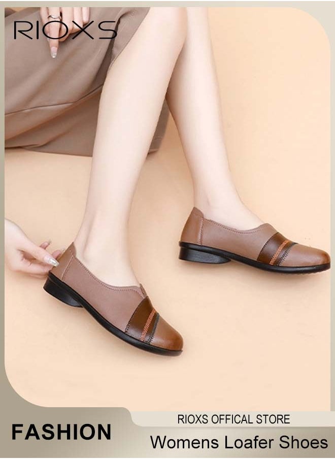 RIOXS - Womens Loafer Flats Shoes Supportive and Comfortable Slip-Ons Uniform Formal Shoes With Low Block Heel for Work Business and Casual - Image 1