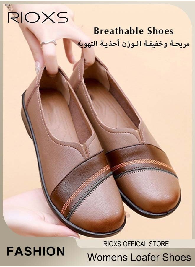 RIOXS - Womens Loafer Flats Shoes Supportive and Comfortable Slip-Ons Uniform Formal Shoes With Low Block Heel for Work Business and Casual - Image 1
