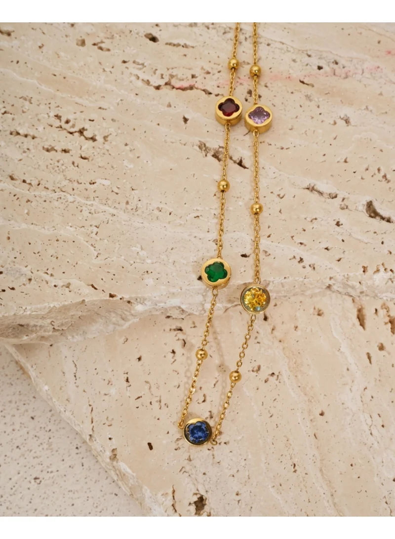 Sosha Elegance  Rainbow Clover Bezel Station Chain for Women | Best Price UAE