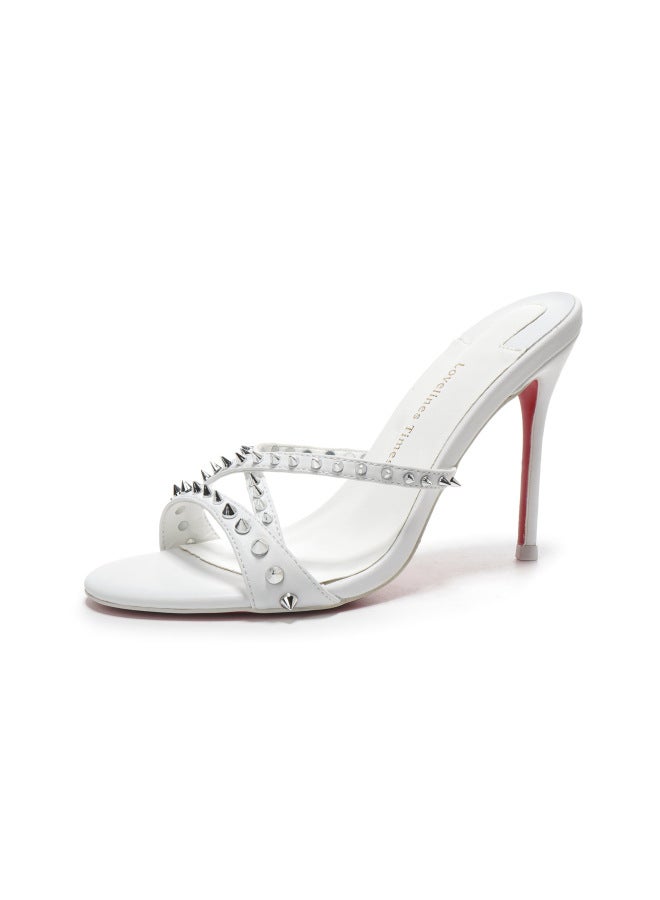 Fairy Style Rivet Cross Thin Band Outwear Open Toe Sandals  Summer New Stiletto Heel Round Toe Elegant High Heels - Image 1