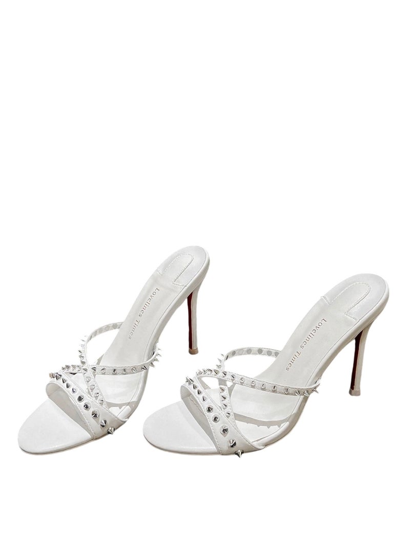 Fairy Style Rivet Cross Thin Band Outwear Open Toe Sandals  Summer New Stiletto Heel Round Toe Elegant High Heels - Image 2