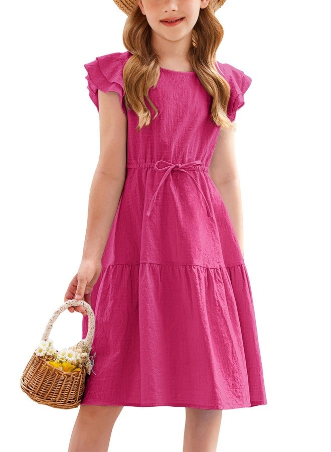 Arshiner Toddler Dress Cotton Linen Wedding Formal Flower Girl Dresses Hot Pink Size 4 - Image 1