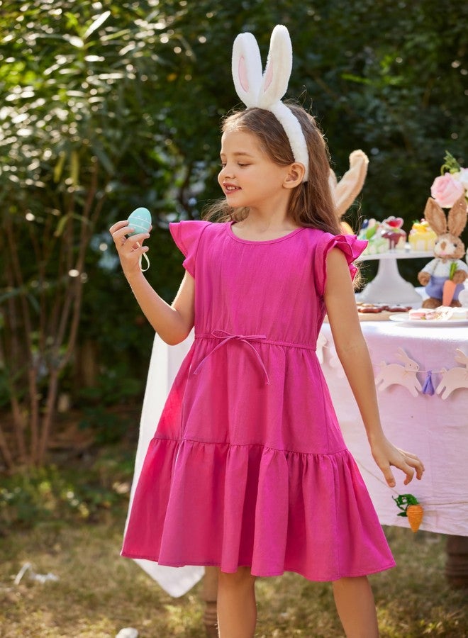 Arshiner Toddler Dress Cotton Linen Wedding Formal Flower Girl Dresses Hot Pink Size 4 - Image 2