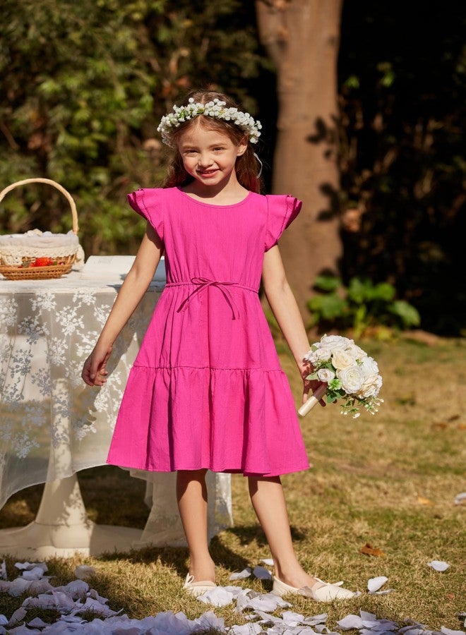 Arshiner Toddler Dress Cotton Linen Wedding Formal Flower Girl Dresses Hot Pink Size 4 - Image 5