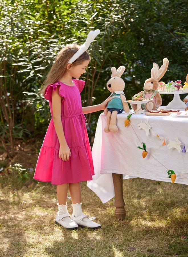 Arshiner Toddler Dress Cotton Linen Wedding Formal Flower Girl Dresses Hot Pink Size 4 - Image 3