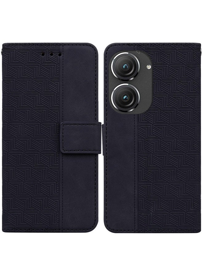 Case Cover For Asus Zenfone 9 Geometric Embossed Flip Leather Phone Case(Black)