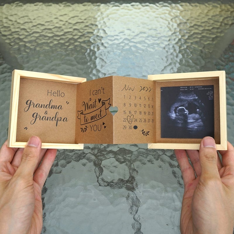 HAMUIERS Pregnancy Announcement for Grandparents, Baby Announcement Ideas Sonogram Picture Frame Wooden Keepsake Box, First Time Grandparents Gift - Image 2