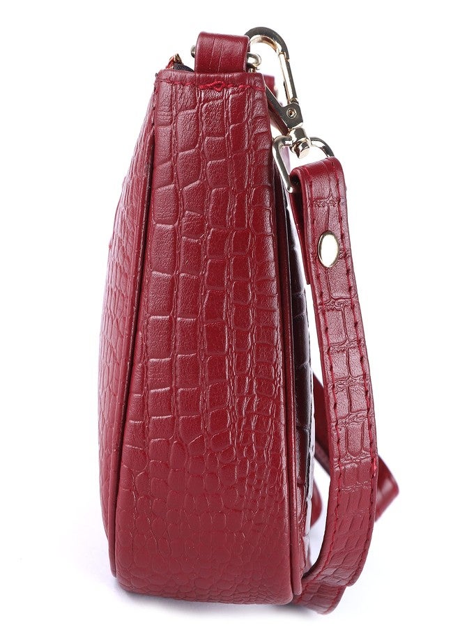 HiLeder Genuine Leather Crossbody Sling Messenger Slim Shoulder Purse Satchel Textured Bag for Women & Girl With Golden Metallic Zipper Closure | Medium Size |Maroon - Image 5