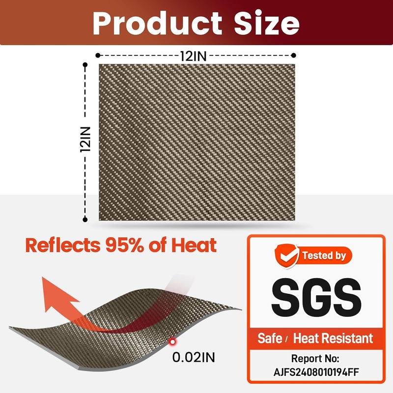 Amerbro Heat Shield Automotive Aluminum Reflects 95% of Radiant Heat, 12" x 12" Stove Heat Shield to Protect Refrigerator, Heat Shield Wrap for Exhaust, Motorcycle, Wood Stove, Cabinet, Fireplace (Brown) - Image 2