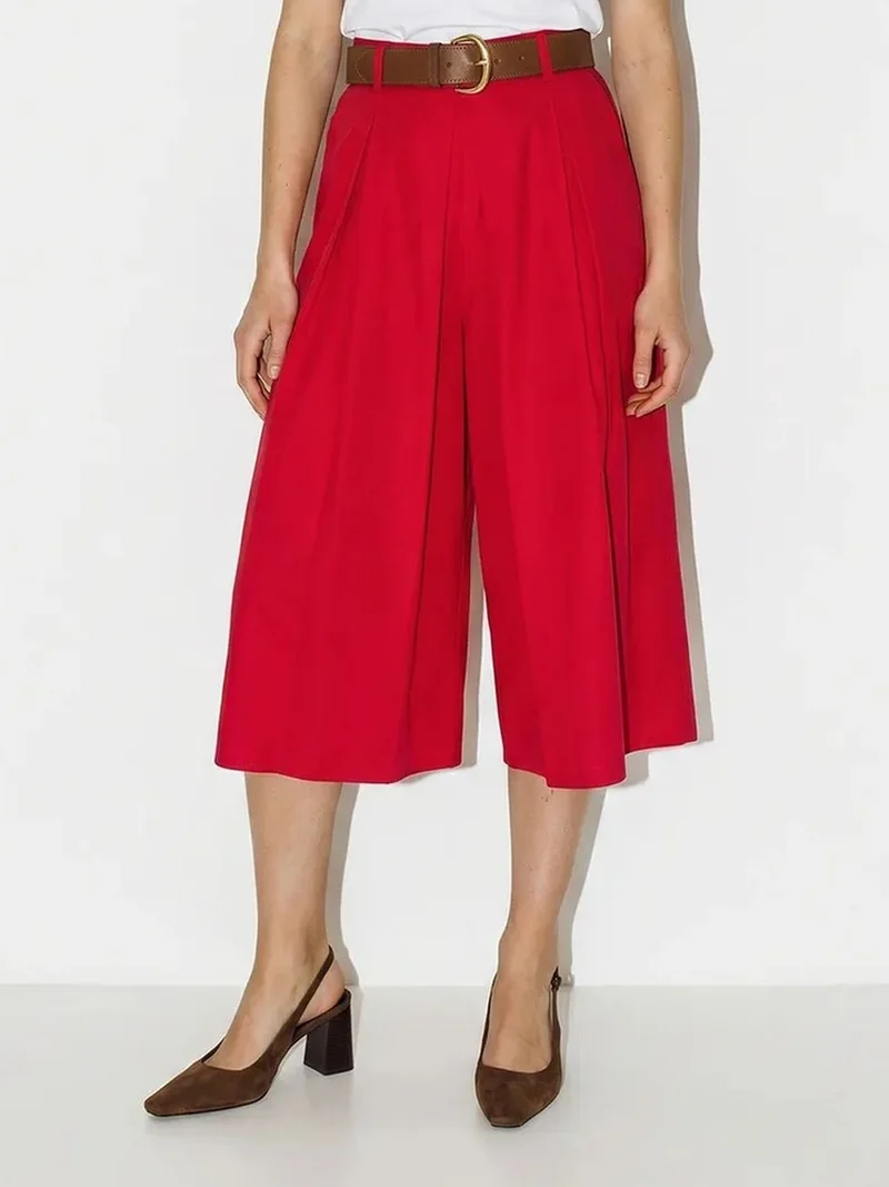 بيانكو لوتشي LUCCI High-waist Wide-leg Pleated Culottes