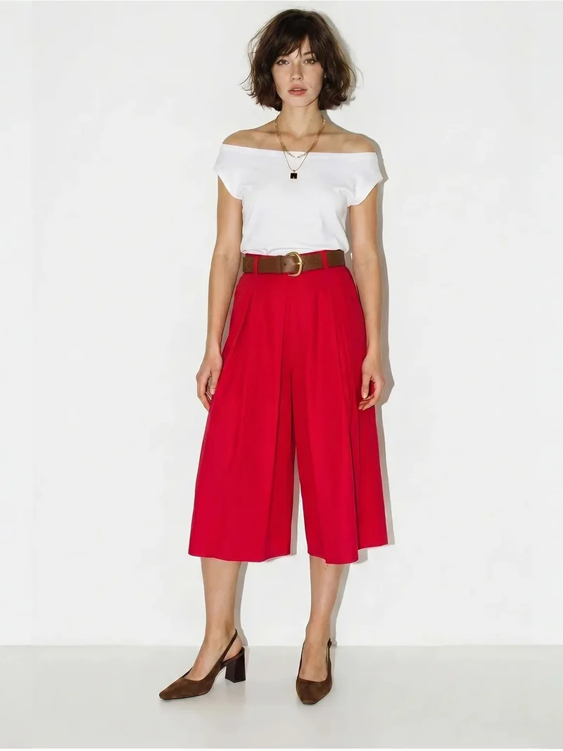 بيانكو لوتشي LUCCI High-waist Wide-leg Pleated Culottes