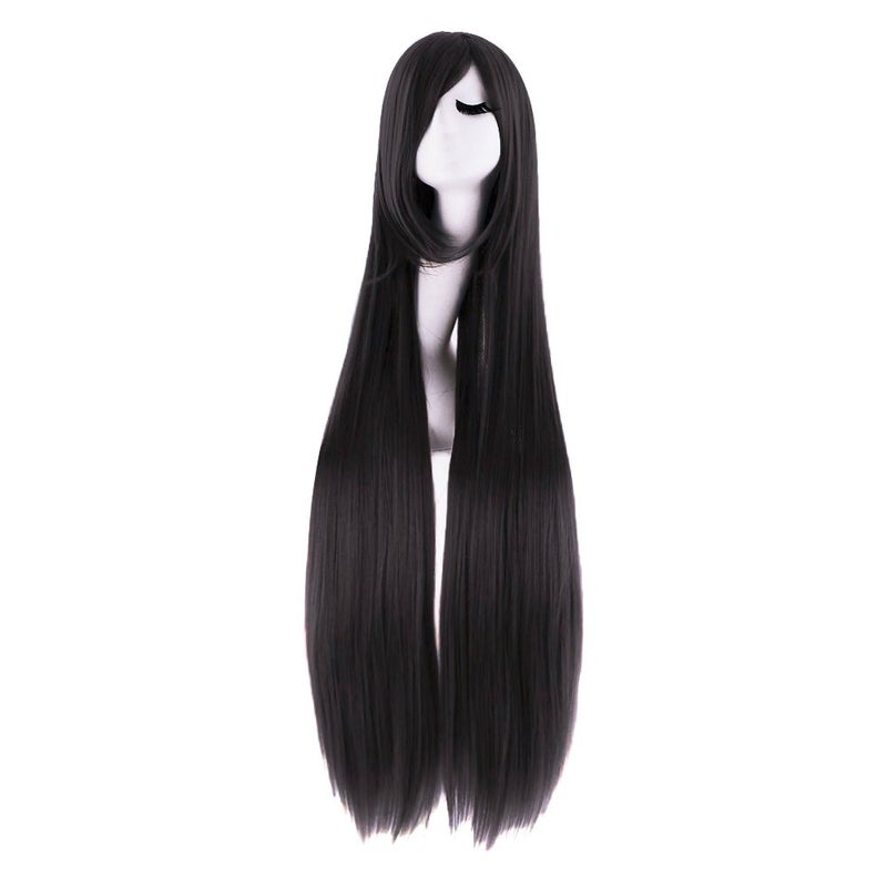 MapofBeauty MapofBeauty 40" 100cm Oblique Bangs Anime Costume Long Straight Cosplay Wig Party Wig (Black)  - Image 1
