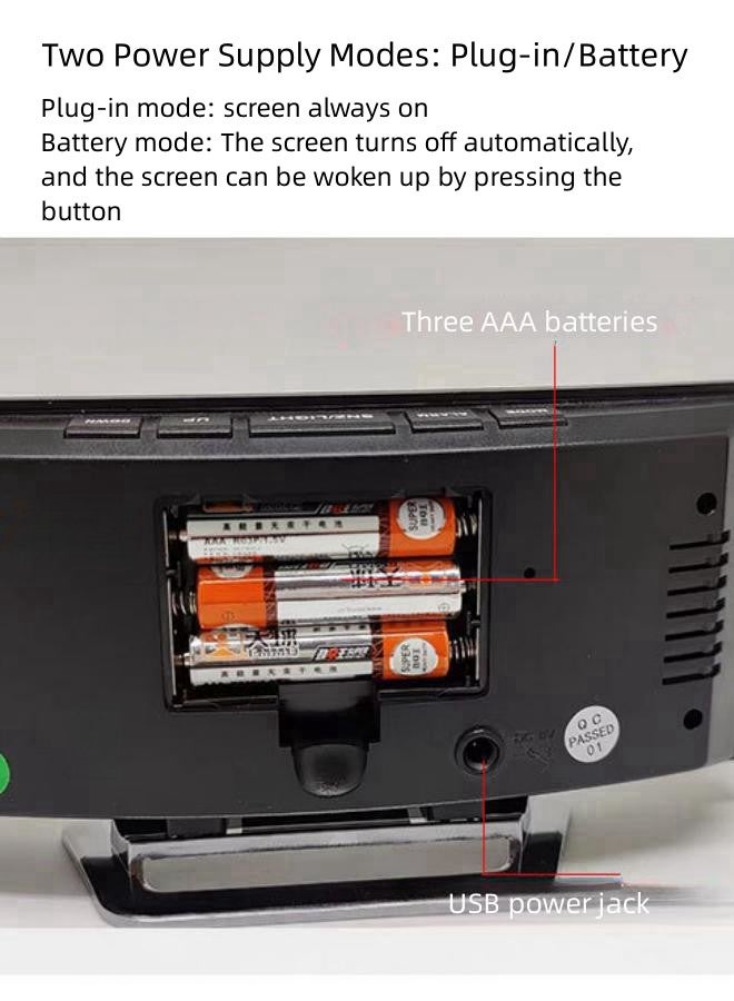 دبليو أيه أو كي أن ساعة منبه رقمية مزدوجة لغرفة النوم مع مؤقت نوم خافت ومنفذ USB يعمل ببطارية AAA ودرجة حرارة الغرفة، شاشة LED كبيرة ذكية وساعة إلكترونية سهلة ضبط ساعة منبه عالية للمكتب (أسود)  - Image 5