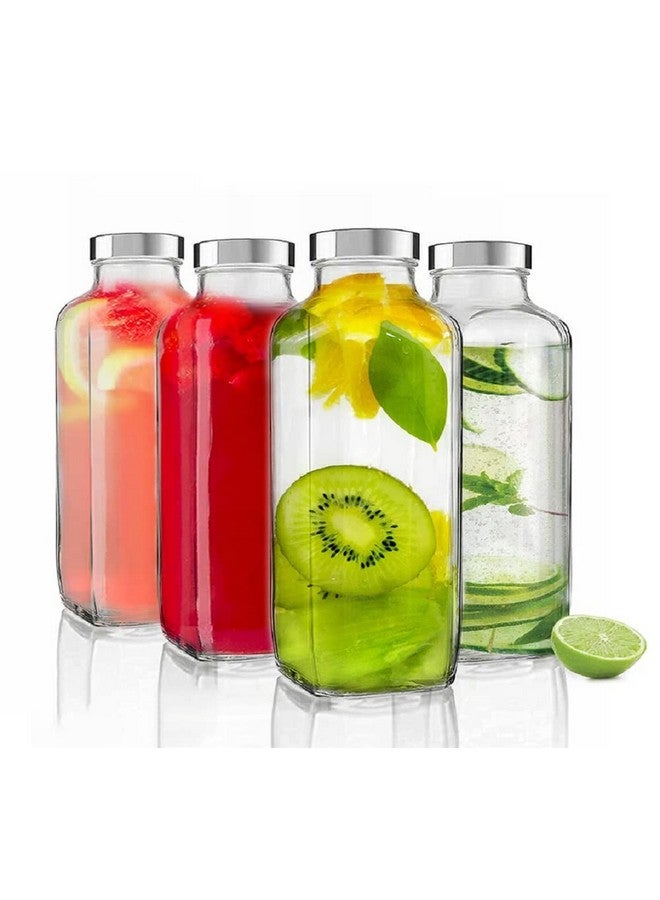 Brezzycloud 500ml French Square Reusable Travel Glass Drinking Fridge Bottle with Metal Silver Lid, Perfect for Home, Travel, Juicing, Water, Smoothie - 500ml - Set Of 4 - Image 5