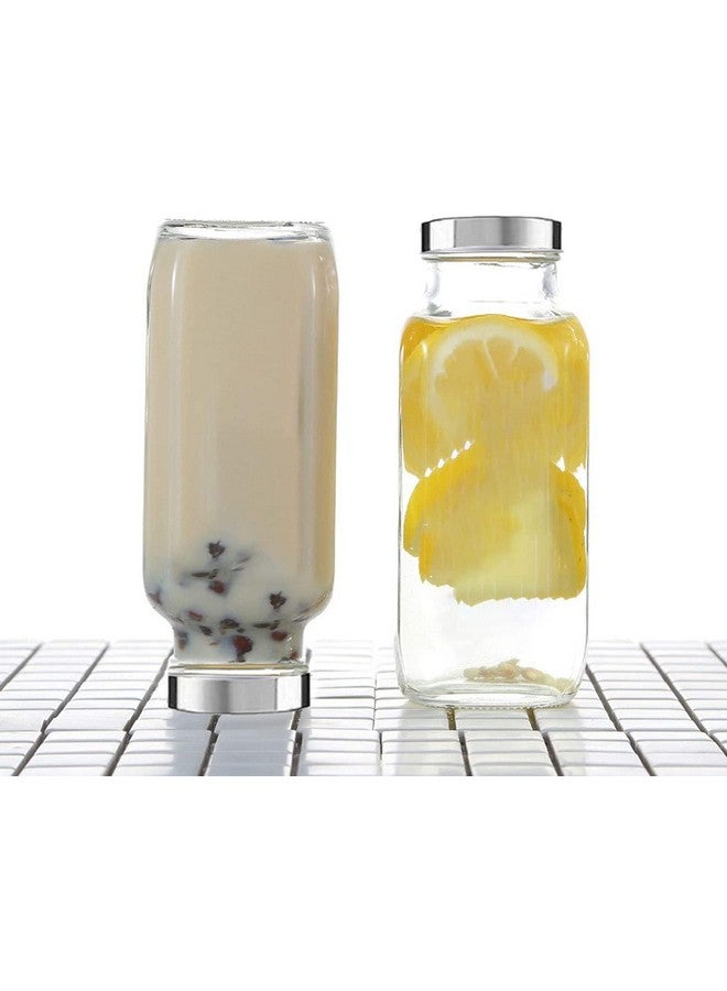 Brezzycloud 500ml French Square Reusable Travel Glass Drinking Fridge Bottle with Metal Silver Lid, Perfect for Home, Travel, Juicing, Water, Smoothie - 500ml - Set Of 4 - Image 3