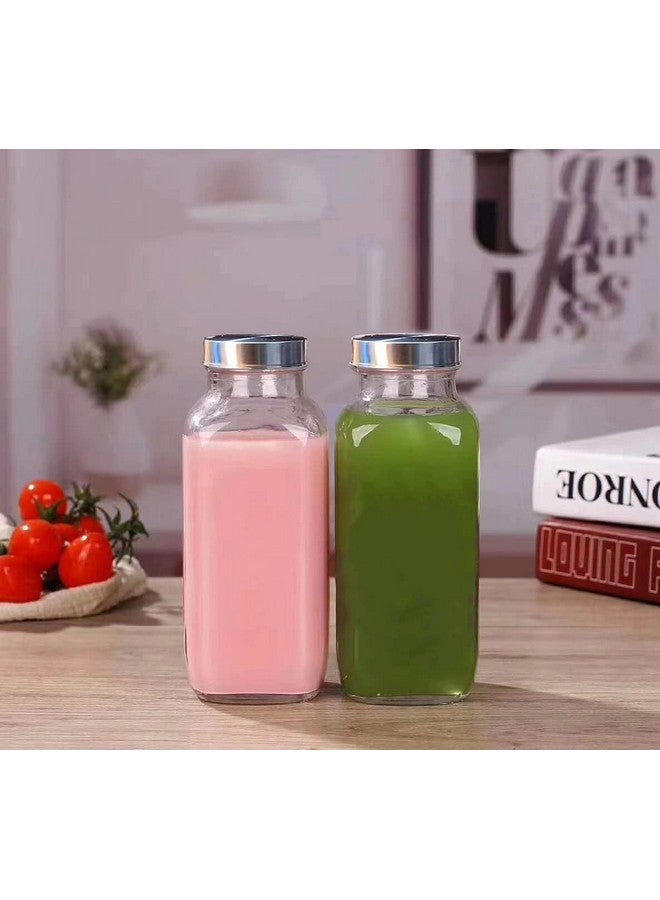 Brezzycloud 500ml French Square Reusable Travel Glass Drinking Fridge Bottle with Metal Silver Lid, Perfect for Home, Travel, Juicing, Water, Smoothie - 500ml - Set Of 4 - Image 2