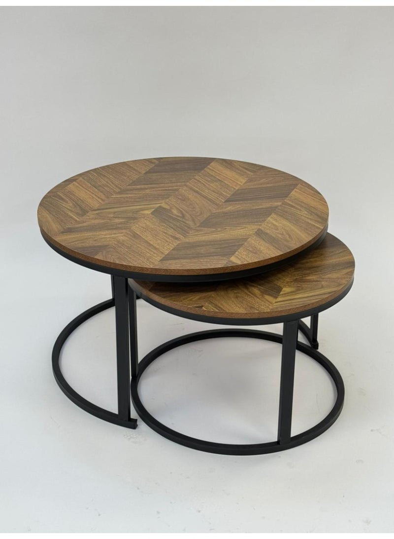 Living Nesting Coffee Table Set of 2 – Round Wood Tops with Black Steel Legs - Image 3