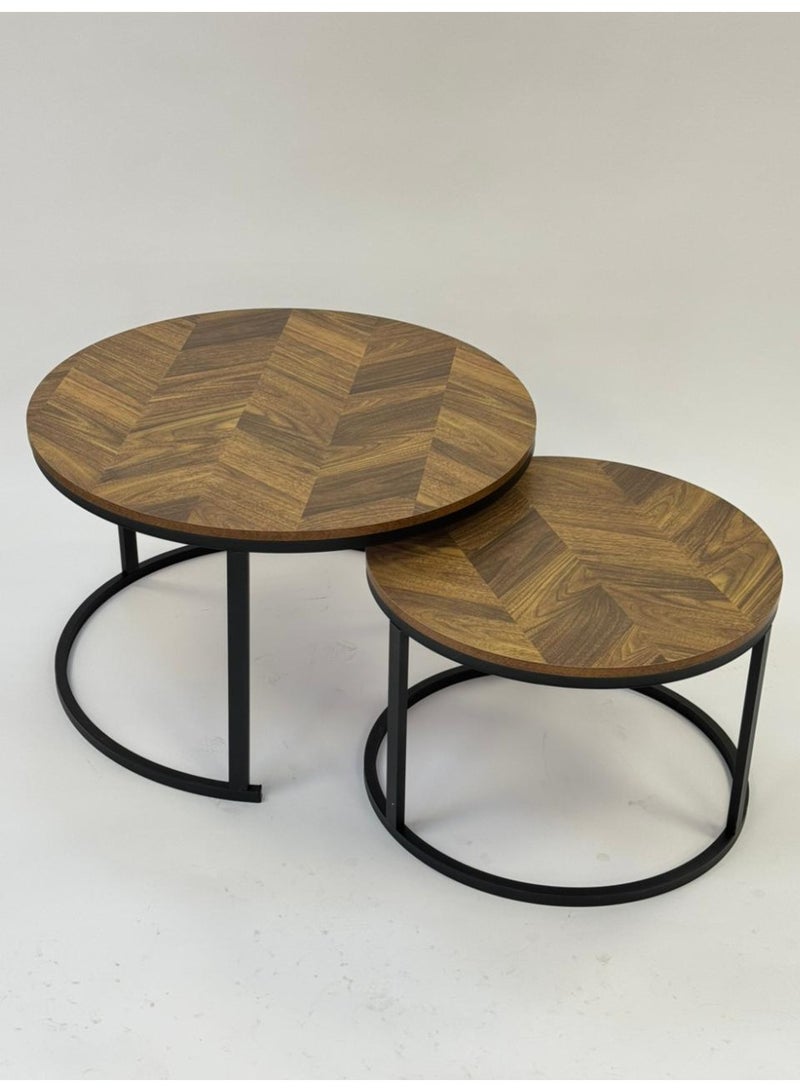 Living Nesting Coffee Table Set of 2 – Round Wood Tops with Black Steel Legs - Image 4