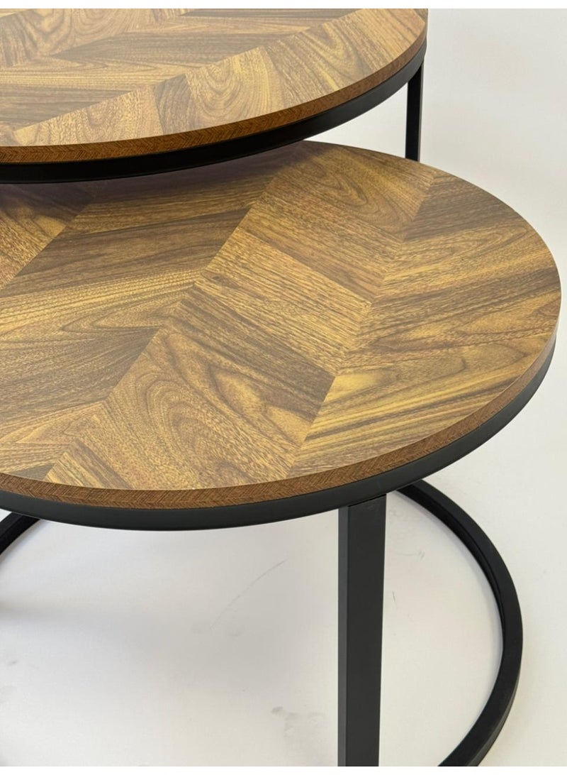 Living Nesting Coffee Table Set of 2 – Round Wood Tops with Black Steel Legs - Image 5