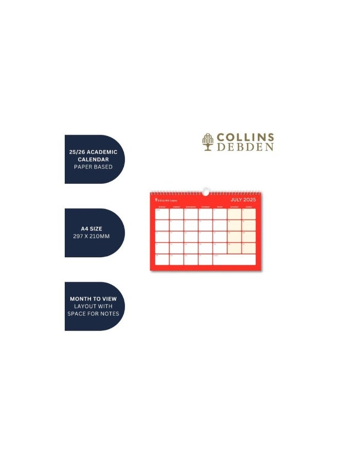 Collins Debden Collins Colplan 12 Month Mid/Academic Year Memo Wall Planner, July 2025, July 2026 Monthly Calendar, A4 Size  - Image 2