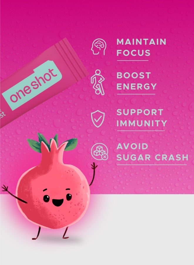 Oneshot Kids Rumman Twist, Daily Hydration, Sugar Free Electrolyte Powder Drink Mix with Vitamins and Zinc, No Aftertaste, Pomegranate Flavor, 7 Sachets - Image 2