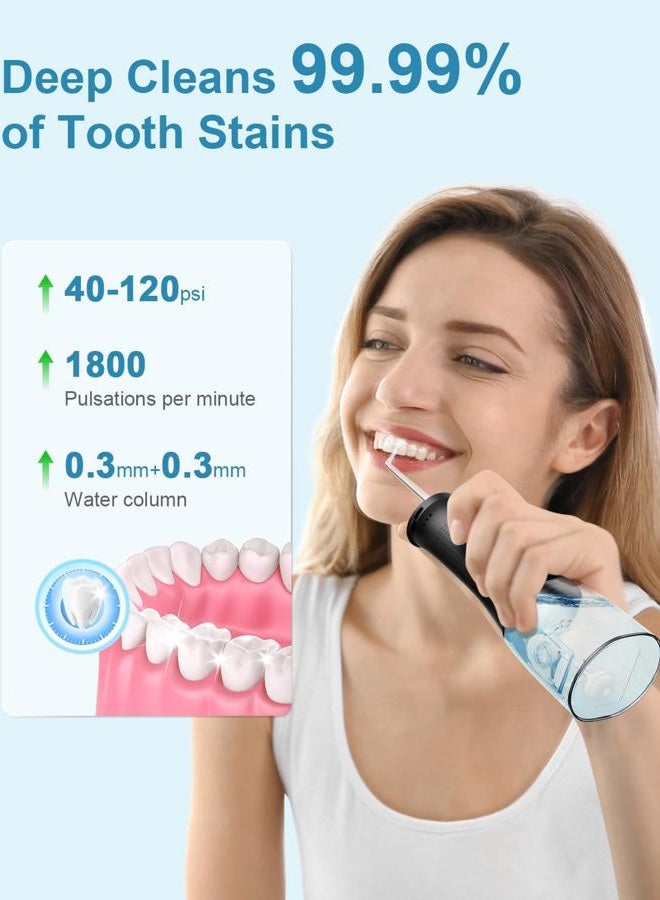 OPERAN Water Flossers for Teeth, Cordless Portable Water Flossers for Adults Braces, IPX7 Waterproof with 4 Modes, 4 Professional Nozzles, 300ml Tank & 21 Days Runtime for Travel, Black, 1Pack - Image 5
