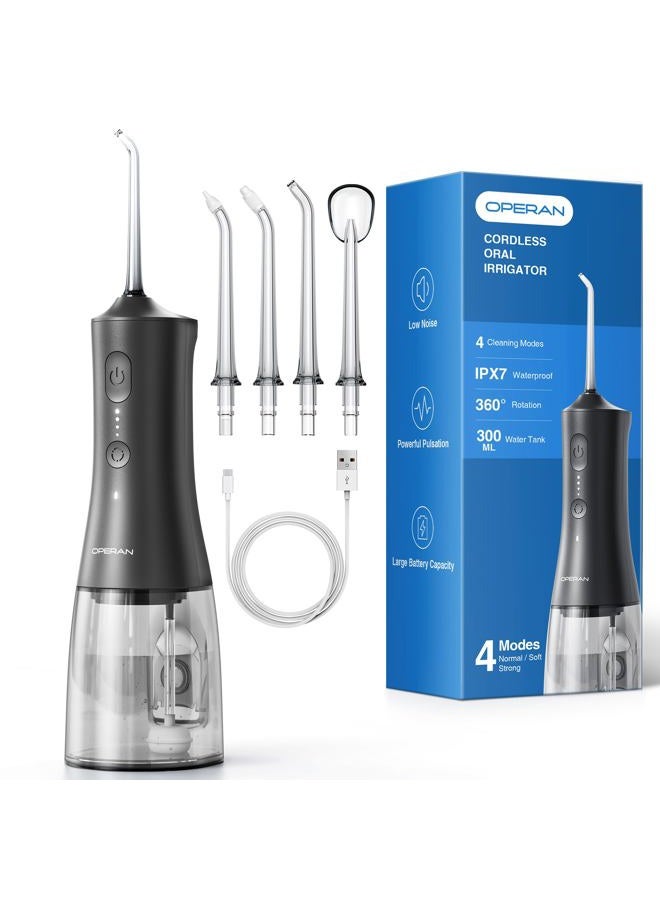 OPERAN Water Flossers for Teeth, Cordless Portable Water Flossers for Adults Braces, IPX7 Waterproof with 4 Modes, 4 Professional Nozzles, 300ml Tank & 21 Days Runtime for Travel, Black, 1Pack - Image 1