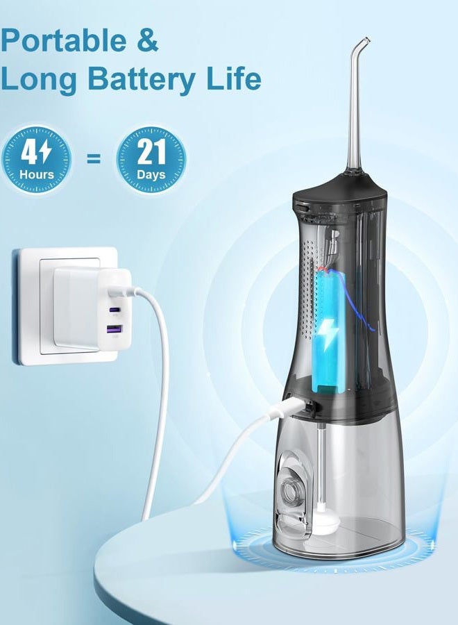 OPERAN Water Flossers for Teeth, Cordless Portable Water Flossers for Adults Braces, IPX7 Waterproof with 4 Modes, 4 Professional Nozzles, 300ml Tank & 21 Days Runtime for Travel, Black, 1Pack - Image 4