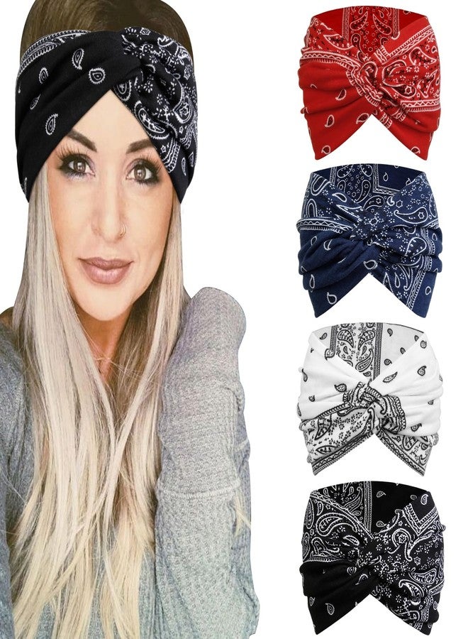 Tobeffect Wide Bandana Headbands for Women, 4 Packs Extra Wide Knotted Head Bands for Women's Hair Fashion, Boho Turban Hairbands Casual Sport Hair Accessories for Workout Yoga - Image 1