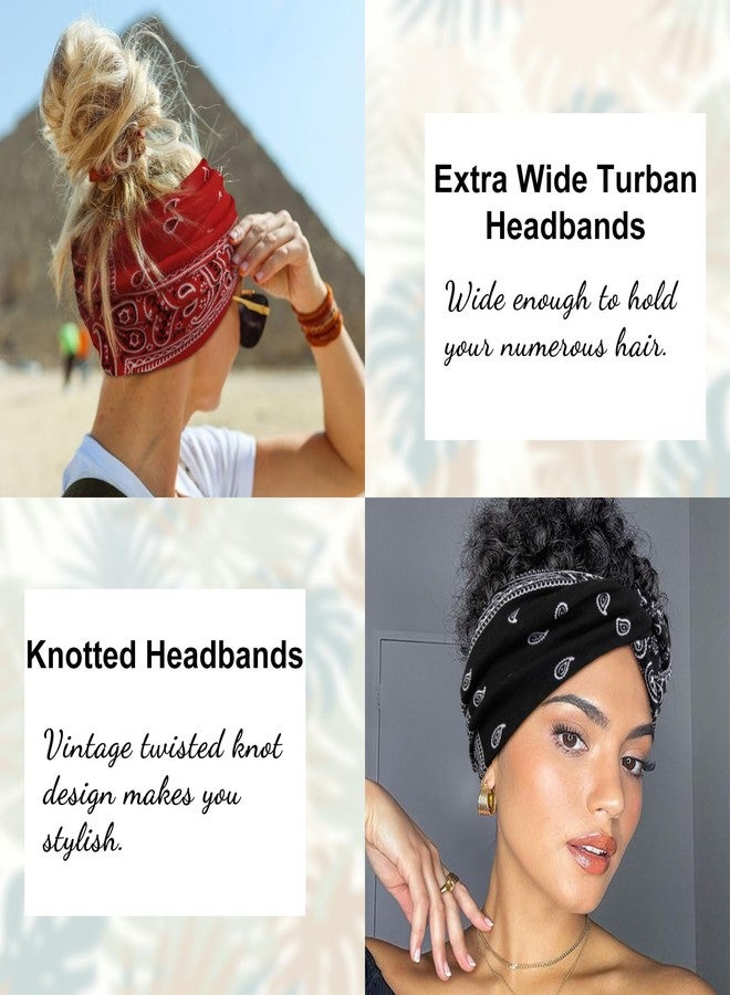 Tobeffect Wide Bandana Headbands for Women, 4 Packs Extra Wide Knotted Head Bands for Women's Hair Fashion, Boho Turban Hairbands Casual Sport Hair Accessories for Workout Yoga - Image 3