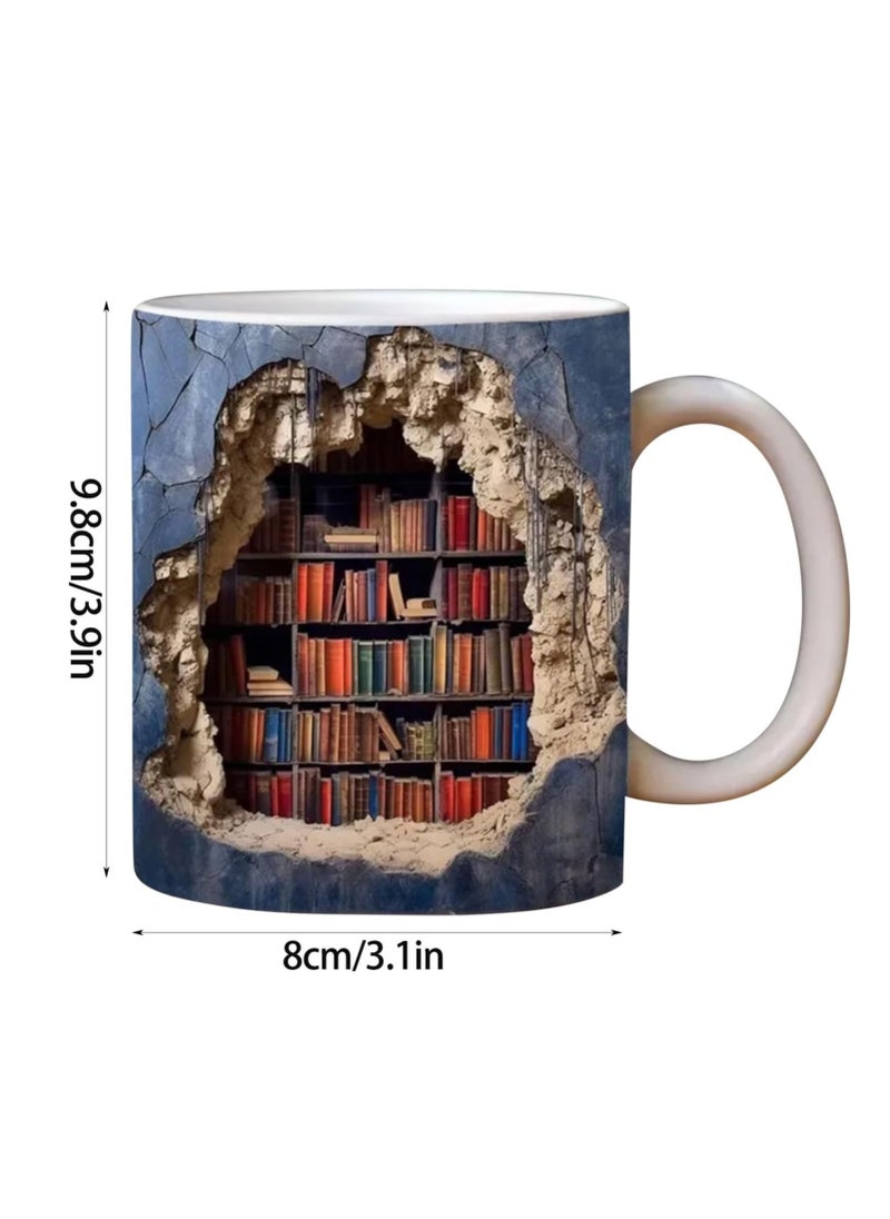 Generic - 3D Bookshelf Mug - A Library Shelf Cup, Book Lovers Coffee Mug, 3D Creative Space Design Multi-Purpose Ceramic Mug (Model-A) - Image 1