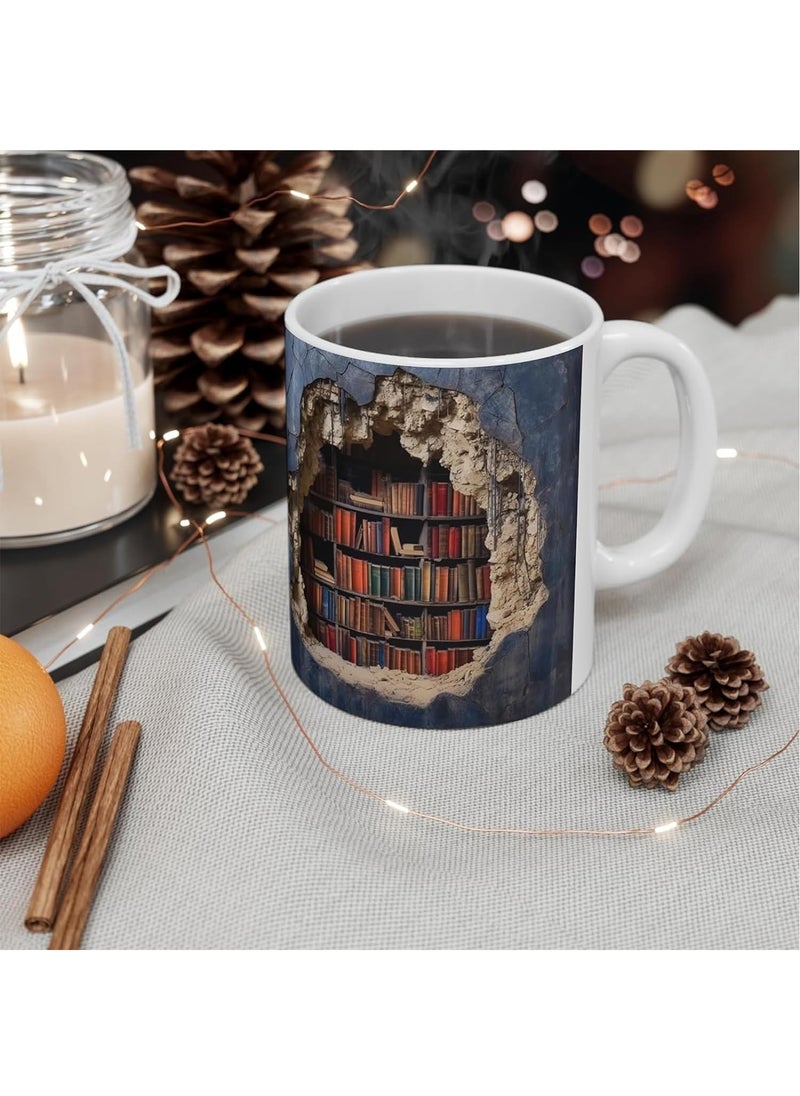 Generic - 3D Bookshelf Mug - A Library Shelf Cup, Book Lovers Coffee Mug, 3D Creative Space Design Multi-Purpose Ceramic Mug (Model-A) - Image 1