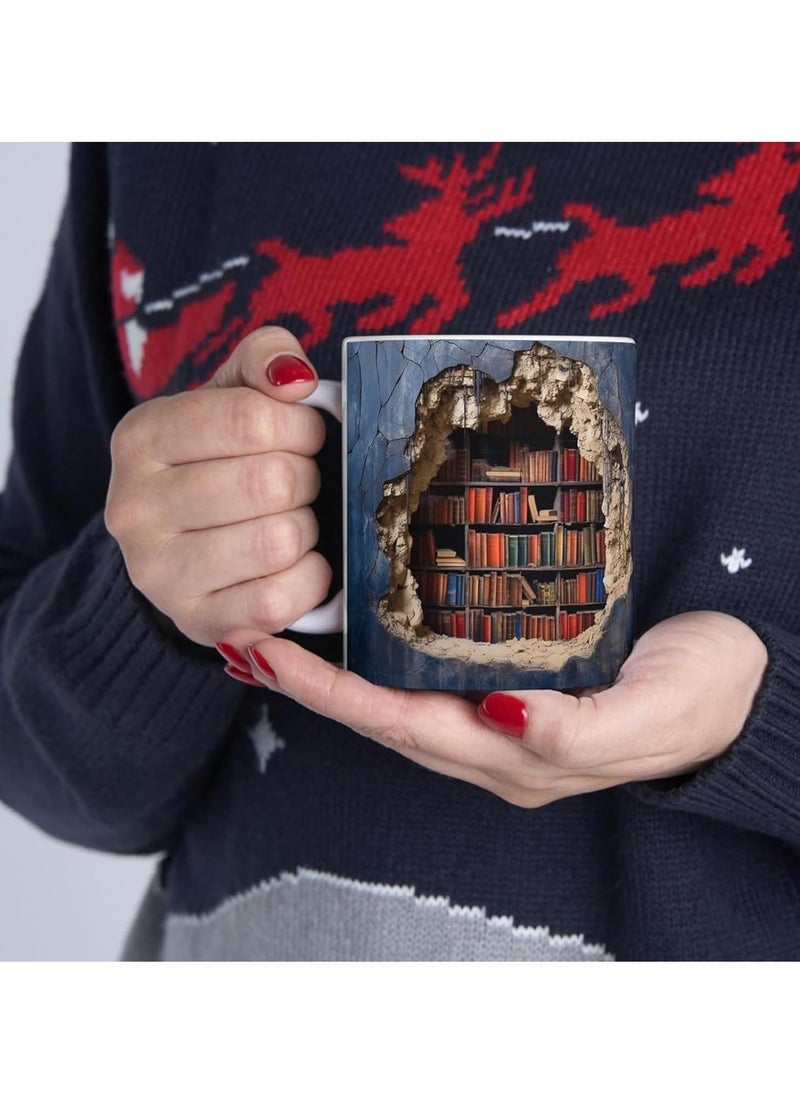 Generic - 3D Bookshelf Mug - A Library Shelf Cup, Book Lovers Coffee Mug, 3D Creative Space Design Multi-Purpose Ceramic Mug (Model-A) - Image 1