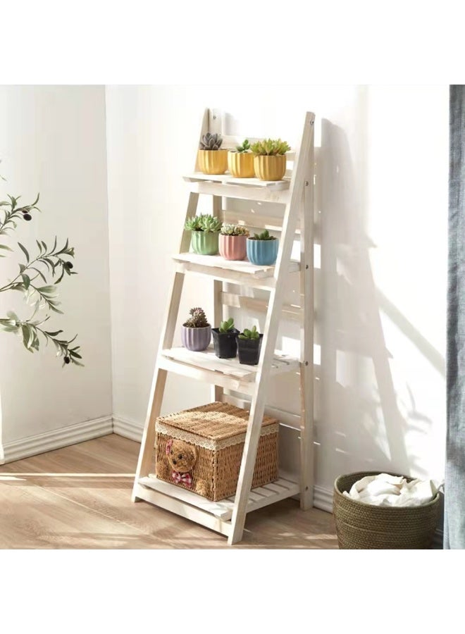 LINGWEI Wooden Flower Stand Foldable Four layers Great for displaying potted plants, books shelves, Flowers Rack,Home Indoor/Outdoor Decoration - Image 1