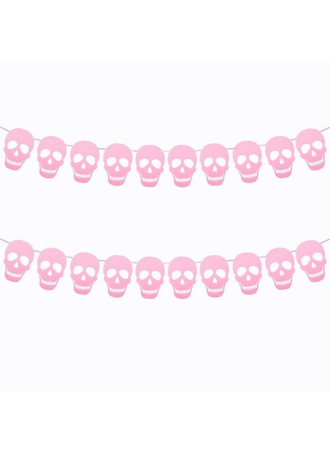 SaktopDeco 2 Pack Pink Skull Garland Banner - Felt Skull Banner for Gothic Halloween Party Decorations - Image 1