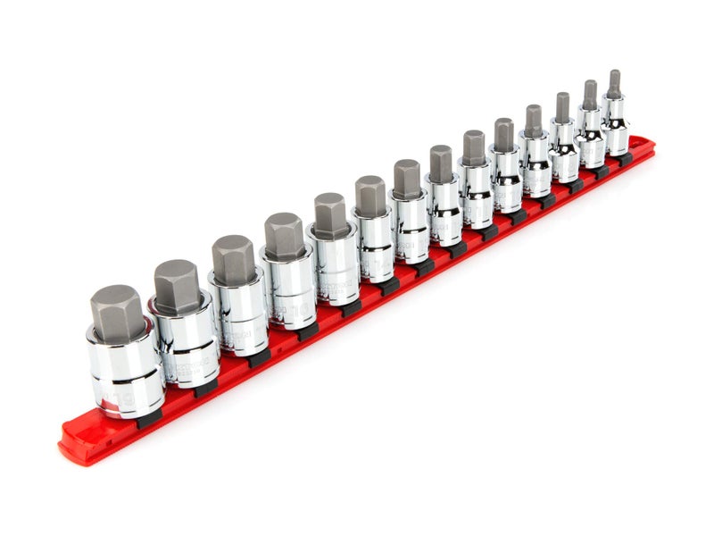 TEKTON 12 Inch Drive Hex Bit Socket Set with Rail 14Piece 619 mm SHB92102