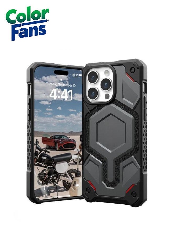 Color Fans - Apple iPhone 14 Pro Max Case, Monarch Pro Kevlar Built-in Magnet Compatible with Magnet Charging Premium Rugged Dropproof Protective Cover - Silver - Image 1