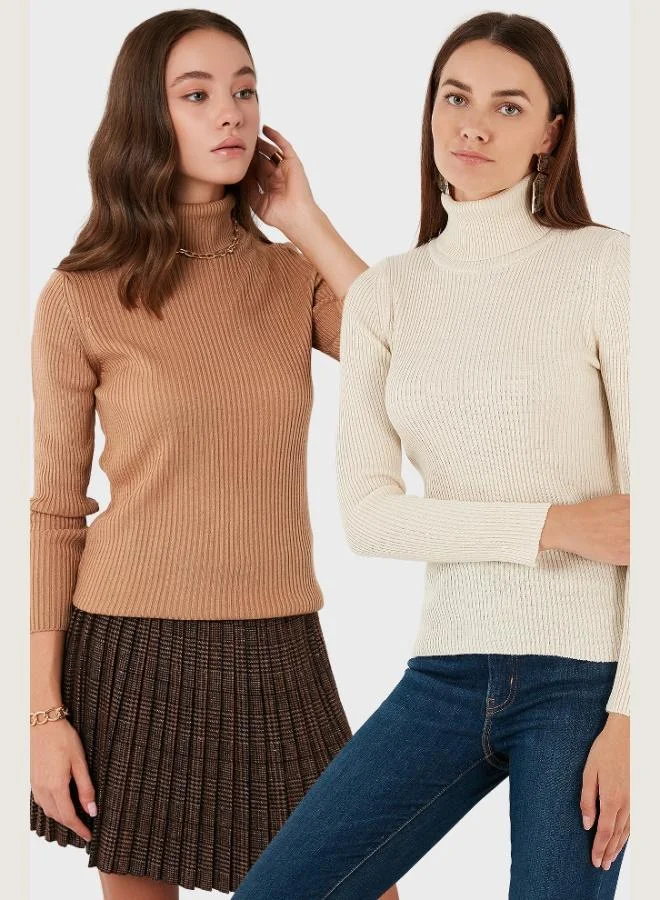 Lela Lela Ribbed Regular Fit Turtleneck Soft Acrylic 2-Pack Sweater Women's SWEATER 4614102S2
