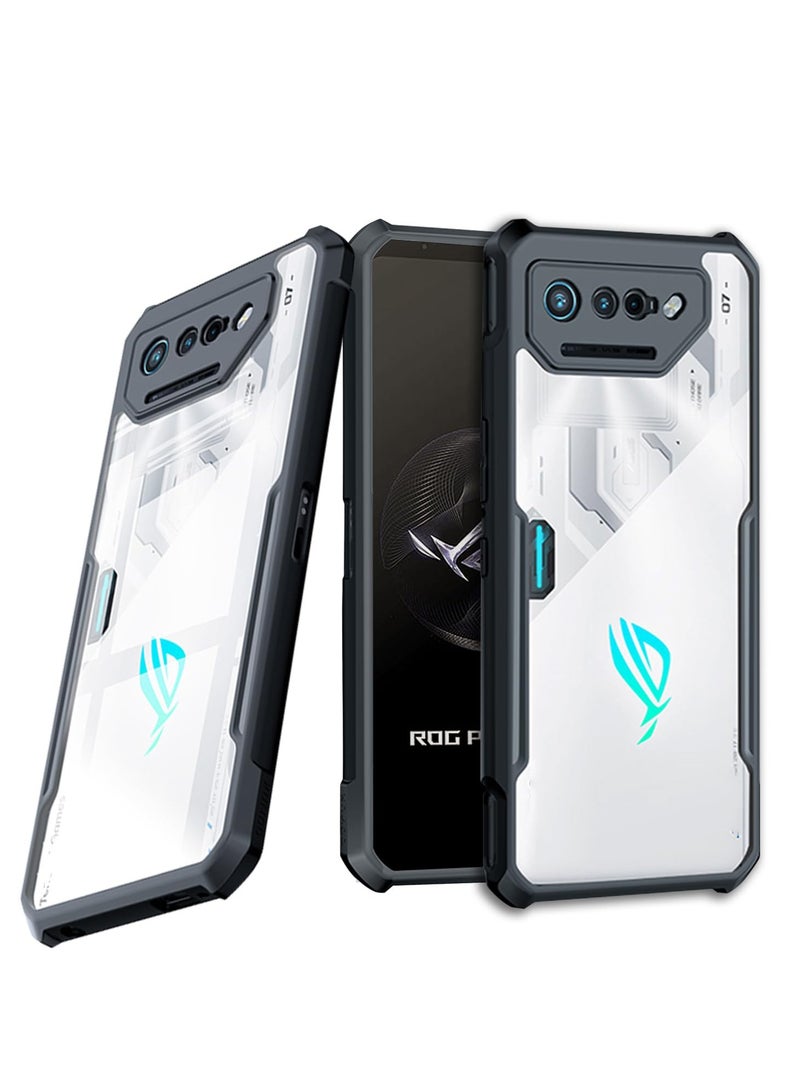 Excefore Phone Case for Asus ROG 7, Airbags Anti-collision Transparent Phone Shell, Soft TPU Full Body Shockproof, Clear Back with Black Frame Protection Case  - Image 1