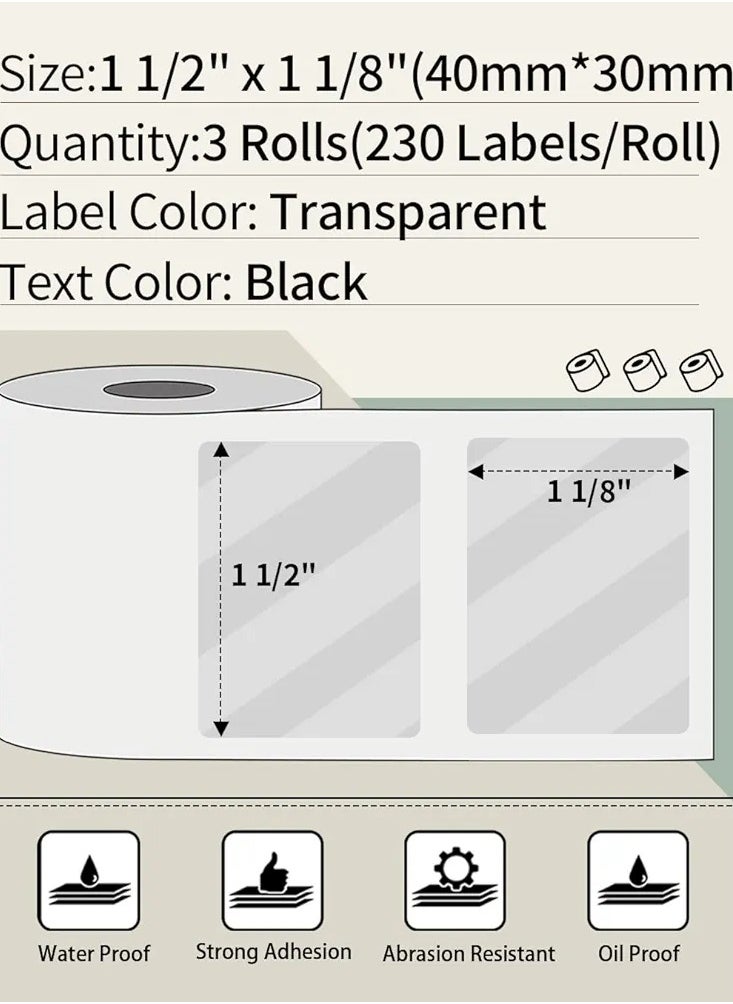 phomemo Phomemo 3 Rolls M110/M221/M220/M120/M200/M110S Thermal Paper 1.97"x1.18"(50x30mm)- Multi-Purpose Square Self-Adhesive Label for Price Tag, Barcode Label, Address Label, 230 Labels/Roll, Black on White  - Image 2