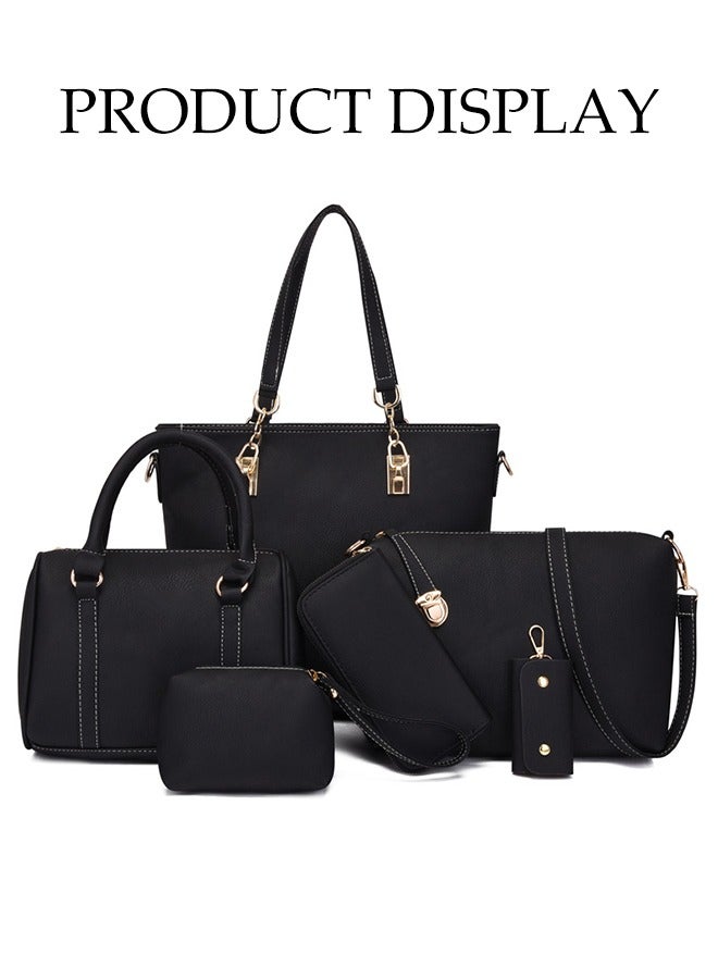 DUNISO 6-Piece Embossed Women's Handbag Set, Including Handbag, Shoulder Bag, Wallet, Mother And Child Bag, Women's Mini Wallet, Black - Image 3