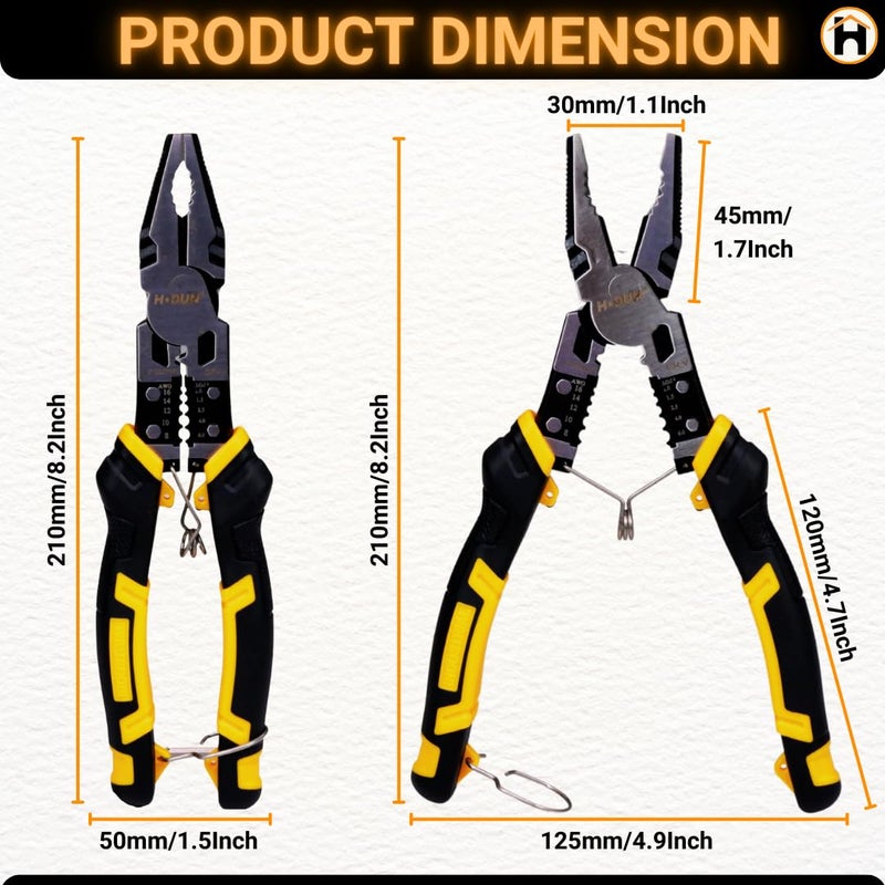 Homdum كماشة 7 في 1 متعددة الوظائف 8.5 بوصة مزيل عزل الأسلاك قاطع كابل كماشة كهربائي بحجم 220 مم - Image 4